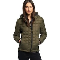 Hybella Women's Quilted Puffer Jacket with Hood, Green, M, Carton of 20pcs