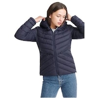 Hybella Women's Quilted Puffer Jacket with Hood, Blue, M, Carton of 20pcs