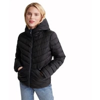 Hybella Women's Quilted Puffer Jacket with Hood, Black, M, Carton of 20pcs