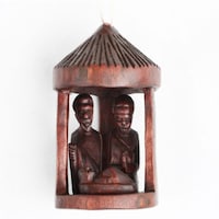 Picture of Azizi Life Mahogany Finish Hand Carved Nativity Hut Ornament