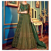 Picture of Semi-Stitched Stone & Embroidery Anarkali with Dupatta, Dark-Green