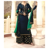 Picture of Semi-Stitched Embroidered Sharara Suits with Dupatta, Dark Blue