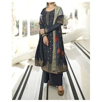 Grey Semi-Stitched Embroidery Plazzo Suits with Dupatta