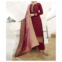 Picture of Maroon Semi-Stitched Embroidery Plazzo Suits with Dupatta