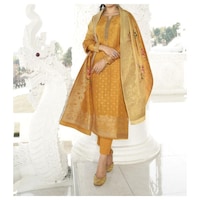 Mustard Semi-Stitched Embroidery Plazzo Suits with Dupatta