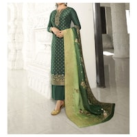 Green Semi-Stitched Embroidery Plazzo Suits with Dupatta