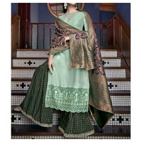 Picture of Semi-Stitched Embroidery Sharara Plazzo Suits with Dupatta, Dark Green