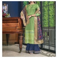 Picture of Semi-Stitched Embroidery Sharara Plazzo Suits with Dupatta, Green & Blue