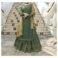 Picture of Green Salwar Kameez Semi-Stitched Embroidered Salwar Suit with Dupatta