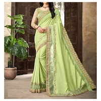 Picture of Green silk Ethnic Woven Design Saree