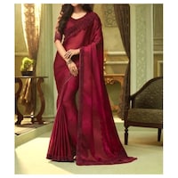 Picture of Maroon silk Ethnic Solid Saree