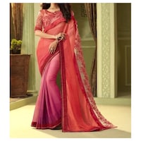 Picture of Pink & Peach silk Ethnic Solid Saree