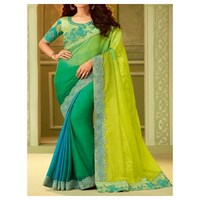 Picture of Green silk with Ethnic Solid Saree