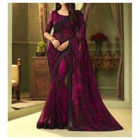 Picture of Purple Georgette Ethnic Solid Saree