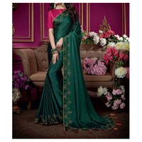 Picture of Magenta & Green Crepe Ethnic Solid Saree