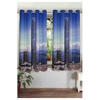 Lushomes Skyscraper Printed Windows Curtains with Eyelets, 54 x 60 inches