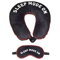 Picture of Lushomes Sleep Mode On Printed Neck Pillow and Eye Mask, Pack of 2