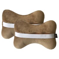 Picture of Lushomes Memory Foam Car Neck Bone Pillow with Elastic, Beige, Pack of 2