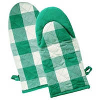 Lushomes Buffalo Checks Oven Kitchen Mittens, Parrot Green, Pack of 2