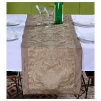 Lushomes Pattern 4 Jacquard Table Runner with Polyester Border, Warm Silver