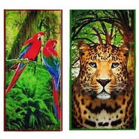 Picture of Lushomes Parrot and Leopard Printed Bath Towel, 30 x 60 cms, Set of 2