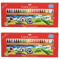 Faber-Castell Erasable Plastic Crayons, 110 mm, 25 Shades, Pack of 2