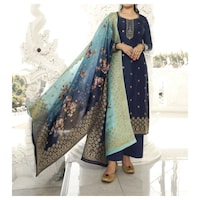 Picture of Semi-Stitched Embroidery Plazzo Suits with Dupatta, Blue