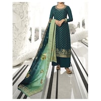 Picture of Green Semi-Stitched Embroidery Plazzo Suits with Dupatta