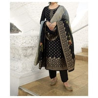 Picture of Semi-Stitched Embroidery Plazzo Suits with Dupatta, Black