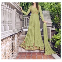 Green Semi-Stitched Embroidery Sharara Suits with Dupatta