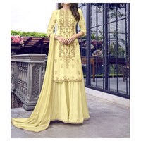 Yellow Semi-Stitched Embroidery Sharara Suits with Dupatta