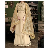 Picture of Semi-Stitched Embroidery Sharara Plazzo Suits with Dupatta, Beige