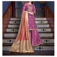 Picture of Magenta Semi-Stitched Embroidery Sharara Plazzo Suits with Dupatta