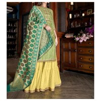 Picture of Green & Yellow Semi-Stitched Embroidery Sharara Plazzo Suits with Dupatta