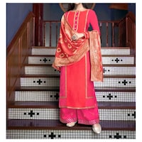 Picture of Pink Semi-Stitched Embroidery Sharara Plazzo Suits with Dupatta