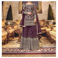 Picture of Purple Kurtis Semi-Stitched Embroidered Sharara Salwar Suit with Dupatta