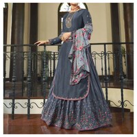 Picture of Salwar Kameez Semi-Stitched Embroidered Salwar Suit with Dupatta, Blue