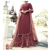 Picture of Maroon Salwar Kameez Semi-Stitched Embroidered Salwar Suit with Dupatta