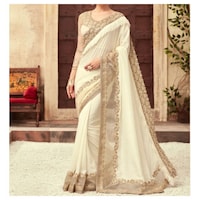 Picture of Silk Ethnic Woven Design Saree, Cream