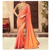 Picture of Silk Ethnic Woven Design Saree, Golden & Orange
