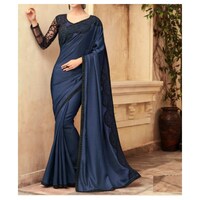 Picture of Silk Ethnic Woven Design Saree, Navy blue