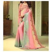 Picture of Pink silk with Ethnic Solid Saree