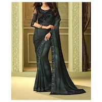 Picture of Georgette Ethnic Solid Saree, Black