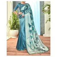 Picture of Sky Blue Crepe Ethnic Solid Saree