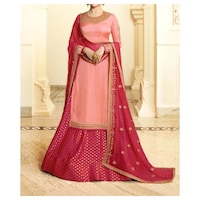 Picture of Peach & Pink Semi-Stitched Embroidered Sharara Suits with Dupatta