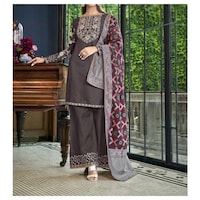 Picture of Semi-Stitched Embroidery Sharara Plazzo Suits with Dupatta, Brown