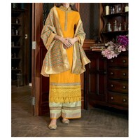Picture of Semi-Stitched Embroidery Sharara Plazzo Suits with Dupatta, Mustard & Green