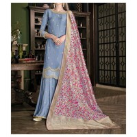 Picture of Semi-Stitched Embroidery Sharara Plazzo Suits with Dupatta, Blue