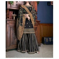 Picture of Semi-Stitched Embroidery Sharara Plazzo Suits with Dupatta, Black