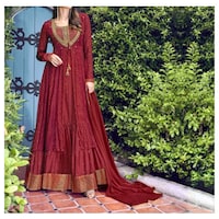 Picture of Red Semi-Stitched Embroidery Anarkali with Dupatta